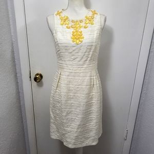 Eliza J Jeweled Beaded Neckline Dress Size 6  Ivory Yellow Textured